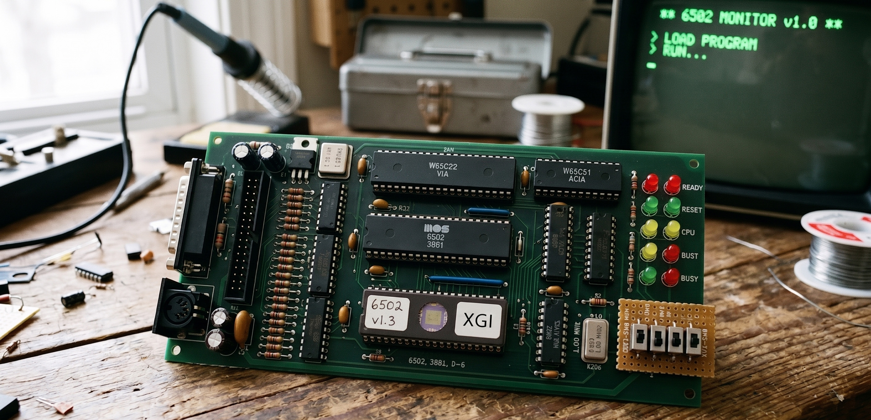 6502 microprocessor on a trainer board