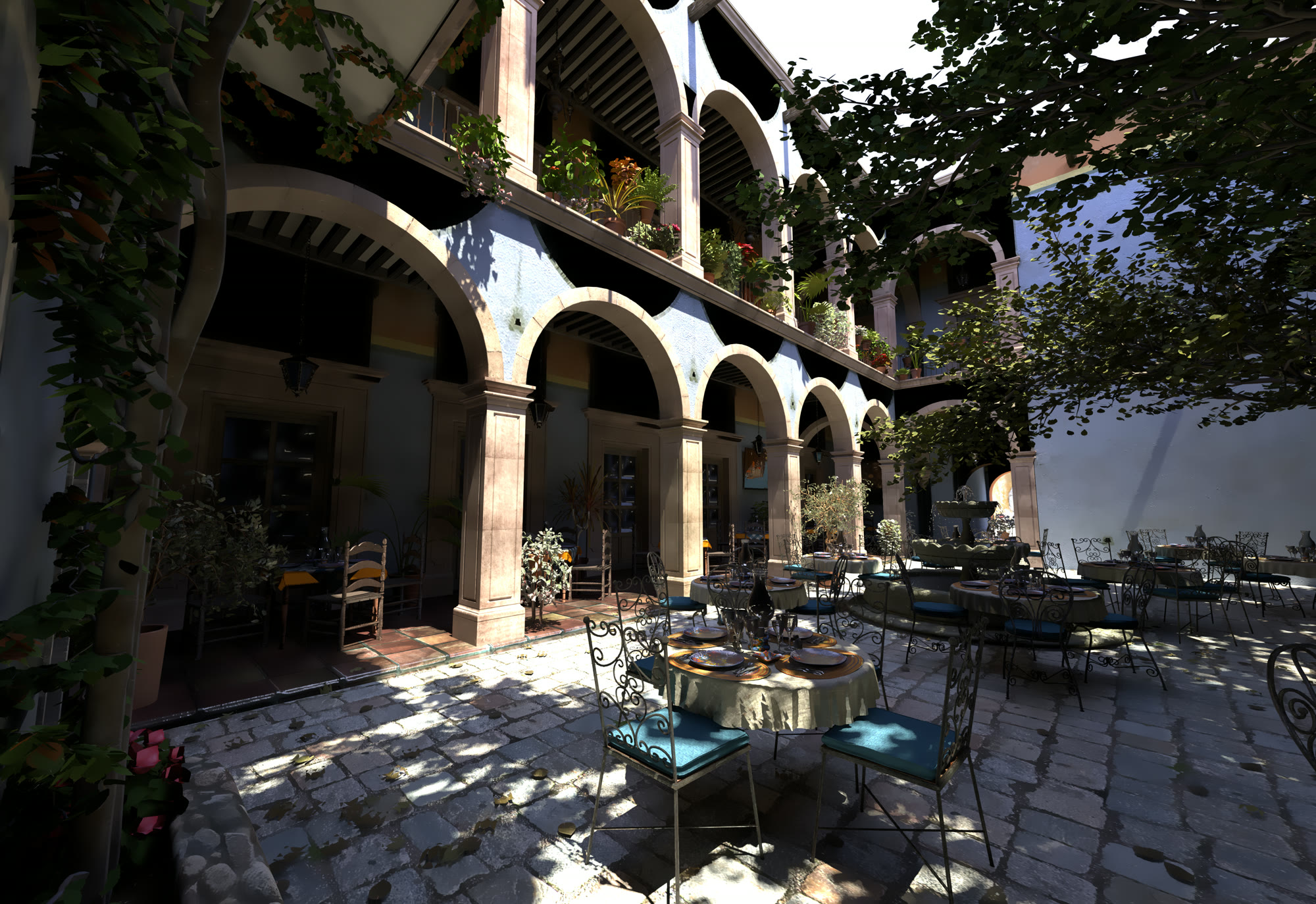 San Miguel courtyard-second, final render at 4364x3000, 1024 samples per pixel, denoised