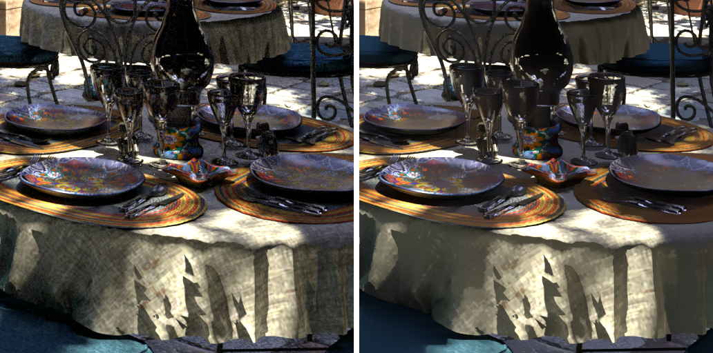 San Miguel comparison, table still life: raw versus denoised