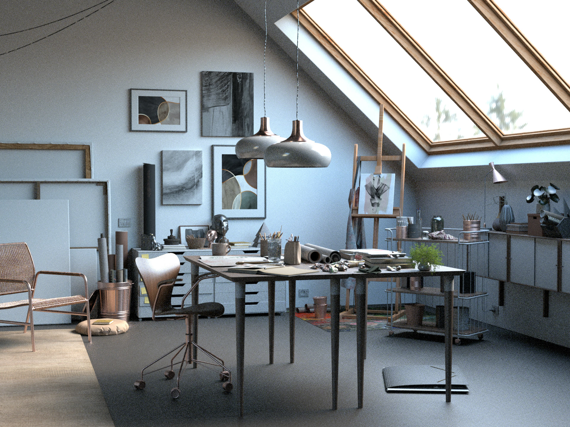 Watercolor studio interior